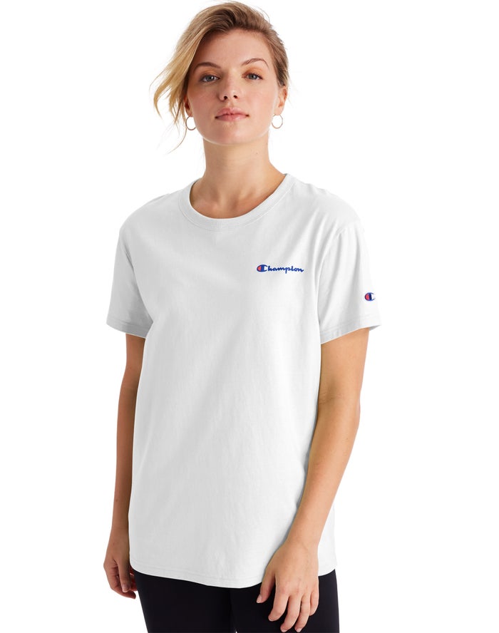 Champion T-Shirt Dames - Wit - Boyfriend Script Logo ( 230849-WZB )